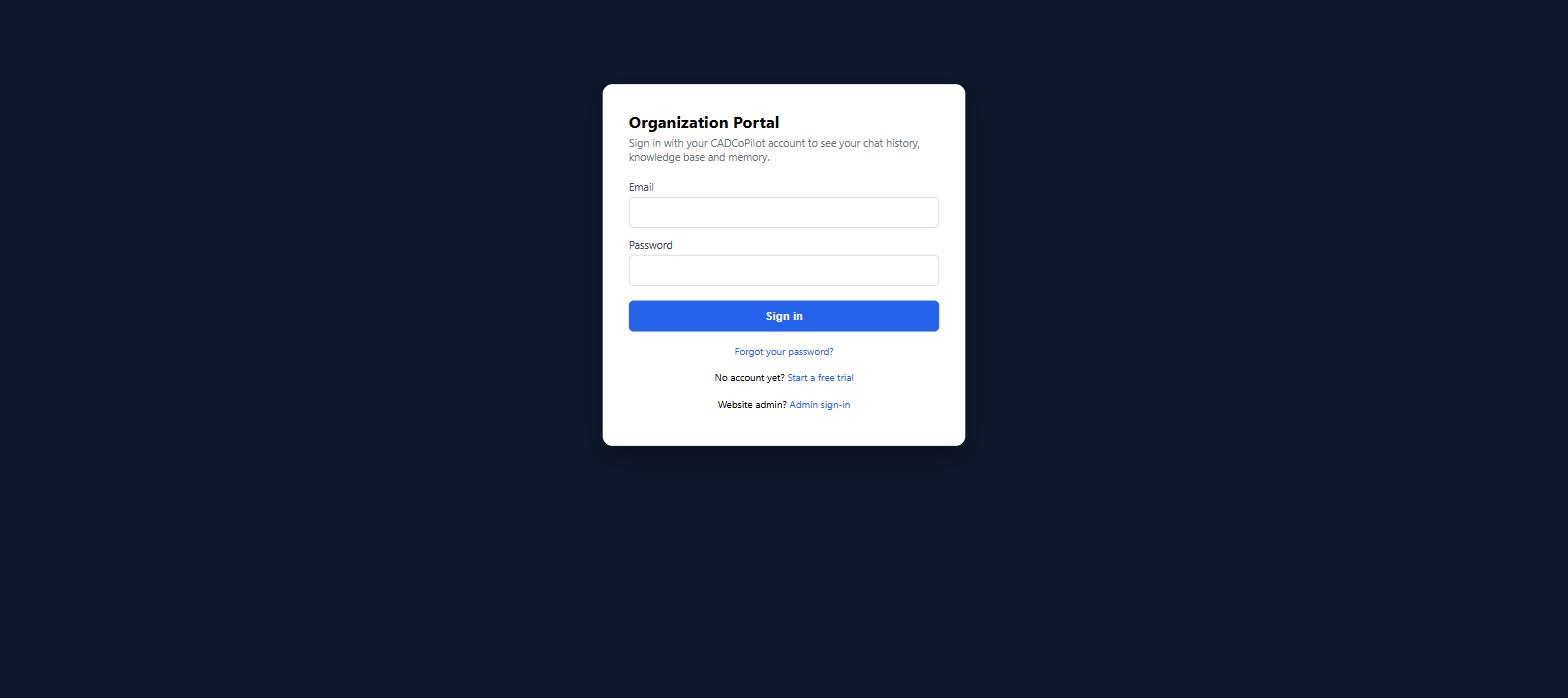 The CADCoPilot organization portal sign-in form