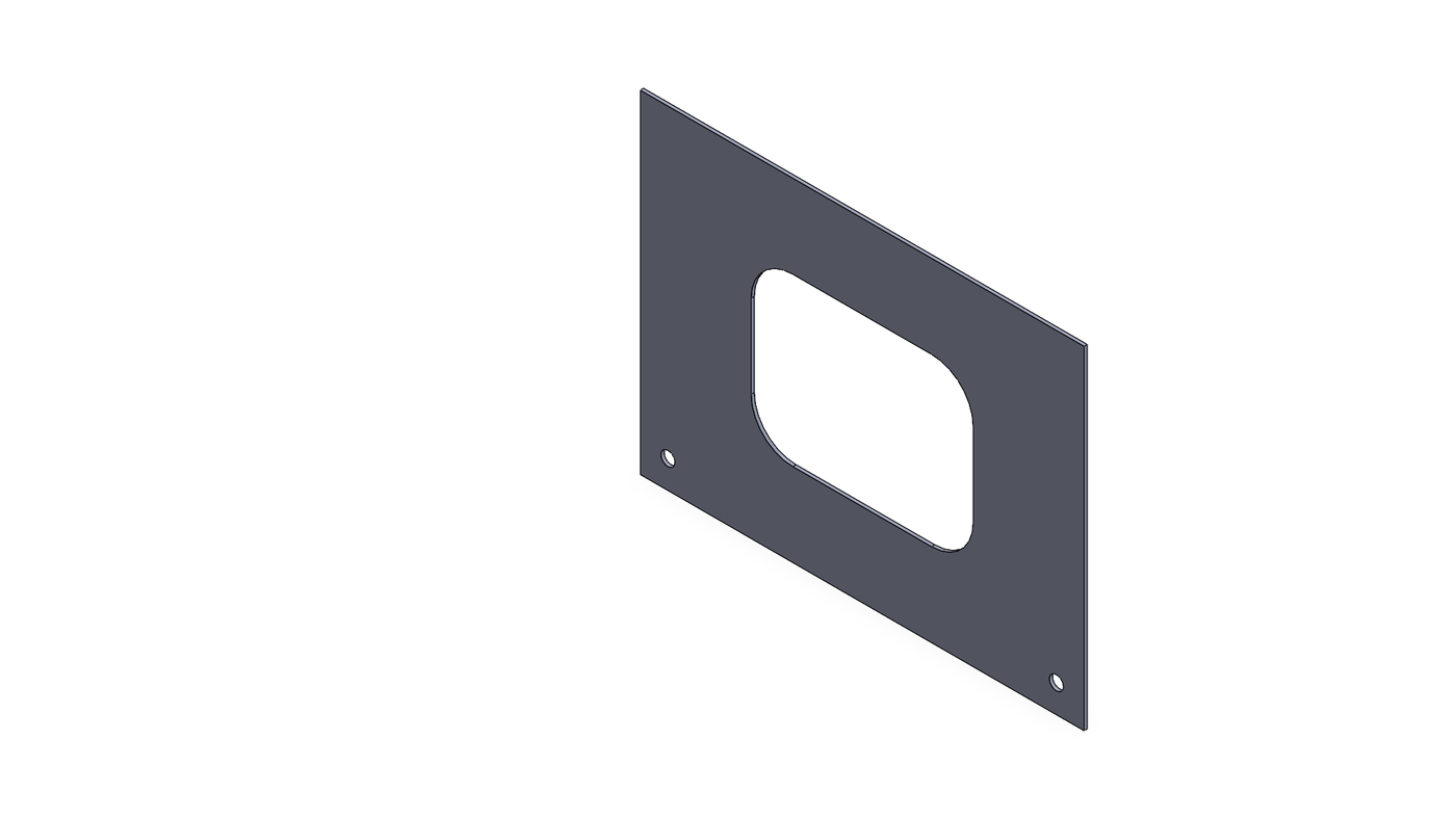 Isometric view of the steel deck plate with a rounded rectangular manhole opening and two corner holes