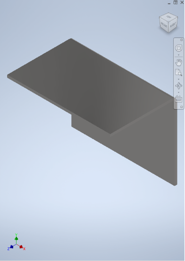 Isometric view of the folded L-bracket with its base flange and upright flange