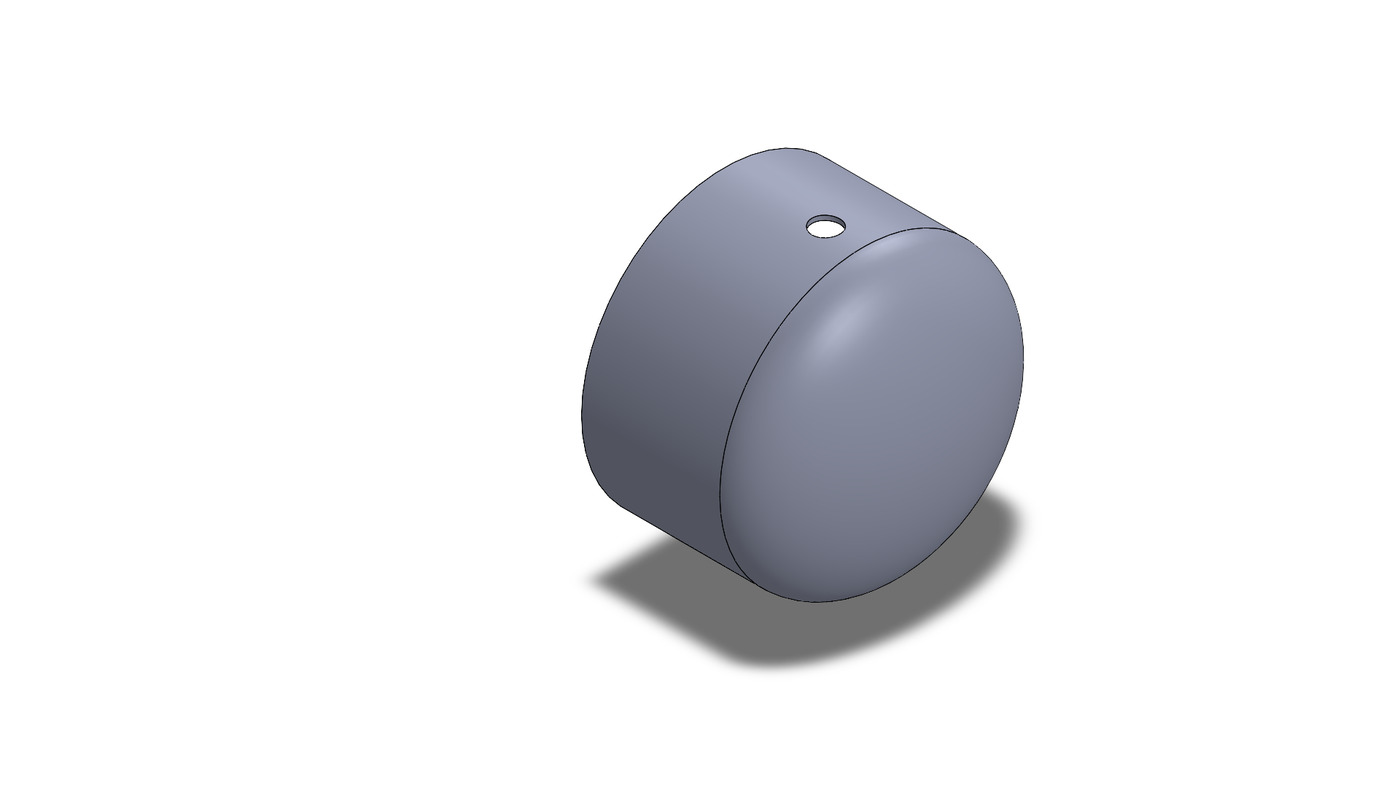 Isometric view of the revolved pressure-vessel shell and semi-ellipsoidal head, with a small radial nozzle hole visible