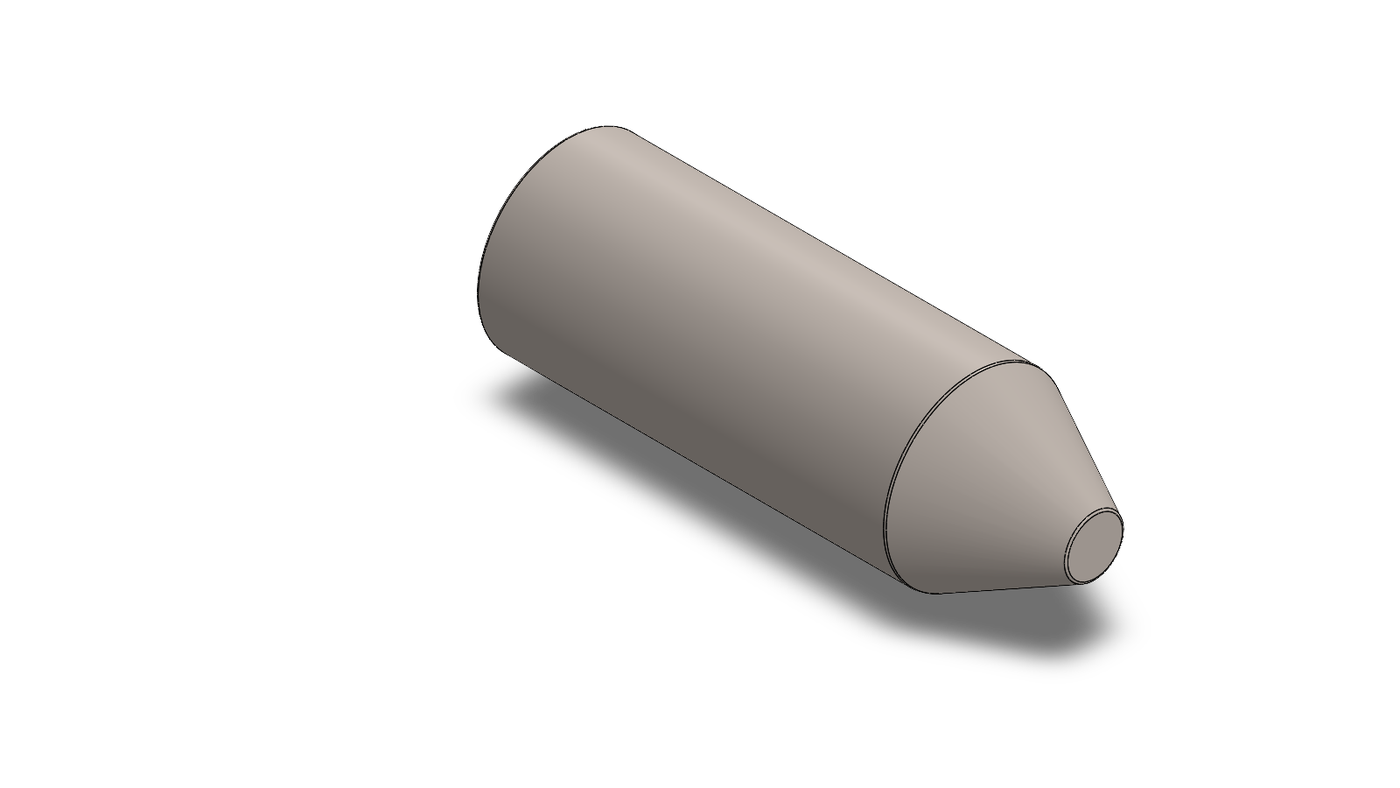 Isometric view of the revolved stainless-steel instrument handle, showing the grip section necking down to a narrower nose