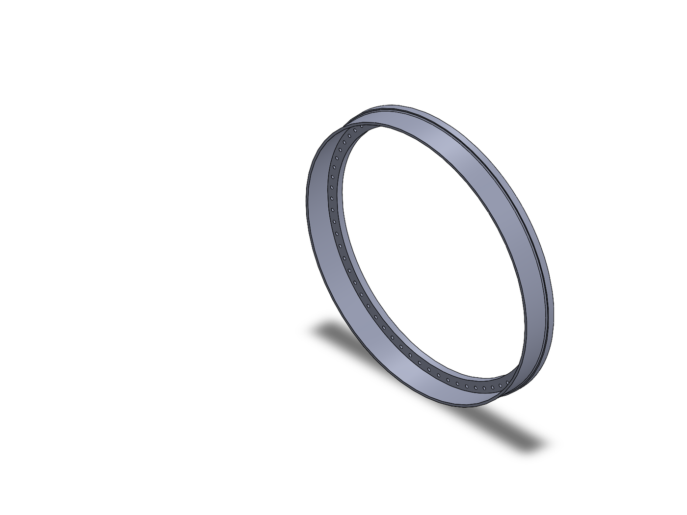 Isometric view of the large bolted ring flange with its circle of bolt holes and shell stub